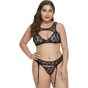 Dámské erotické prádlo VšeNaSex.cz Dámské spodní prádlo Black Hollow-out Bust Plus Size Bralette Set Velikost: 3XL (54-56)