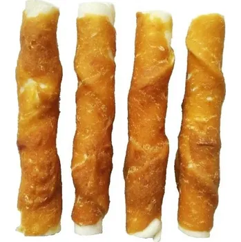 Pamlsek pro psa Buvolí tyč bílá kroucená obalená - Kuře 12,5cm - 20ks