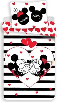 Ložní povlečení Jerry Fabrics Mickey a Minnie stripes bíločerné 140 x 200 cm, 70 x 90 cm zipový uzávěr