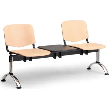 Dřevěná lavice do čekáren, 2 sedáky + stolek, chromovaná podnož
