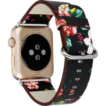 Ostatní příslušenství k chytrým hodinkám eses Kožený květinový řemínek pro Apple Watch - Černý 42mm, 44mm, 45mm, 49mm