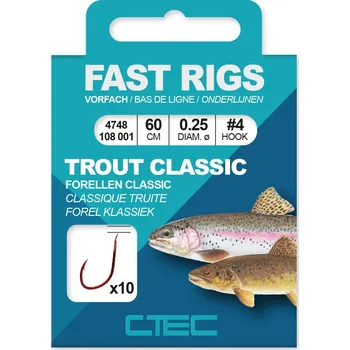 Rybářský háček SPRO návazce C-Tec Fast Rigs Trout Classic 10ks Průměr: 0,20mm, Velikost háčku: 8, Délka: 100cm