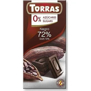 Čokoláda Torras Hořká čokoláda 72 % bez cukru 75 g
