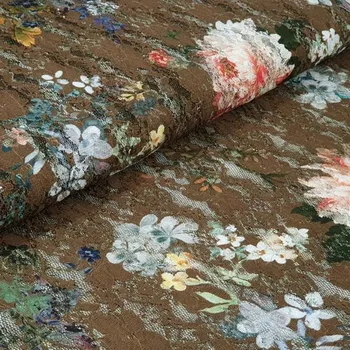 Krajka khaki, barevný květ, flitry š.150