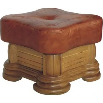 Taburet Rustikální taburet Elegant, dubový masiv / kůže, d.50 x š.50 x v.41 cm