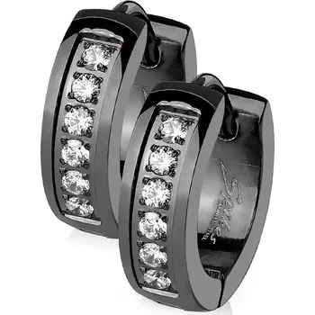 Náušnice Černé ocelové náušnice - kroužky se zirkony