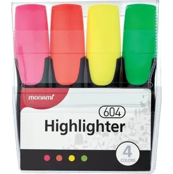 Zvýrazňovač Zvýrazňovač Monami 604, seřízlý hrot 1 - 4 mm, sada 4 ks