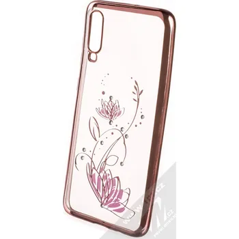 Pouzdro na mobilní telefon Sligo Lotus pokovený ochranný kryt pro Samsung Galaxy A70 růžově zlatá (rose gold)