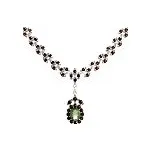 Český granát - Luxusní náhrdelník stříbrný Ovál s ornamenty a vltavínem - délka 45cm