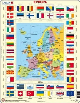 Puzzle Larsen Evropa - mapa a vlajky 70 dílků