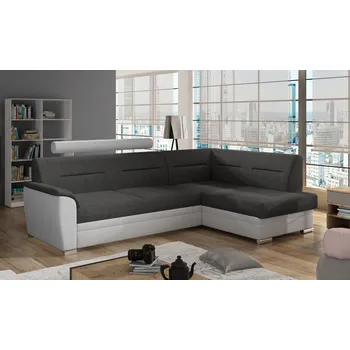 Sedací souprava Rozkládací rohová sedačka CORDOBA se záhlavníkem šedá / bílá