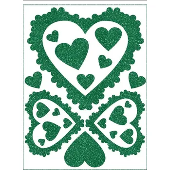 Galanterie Engross Nažehlovací obrázky třpytivé - Velká srdce barva: zelená