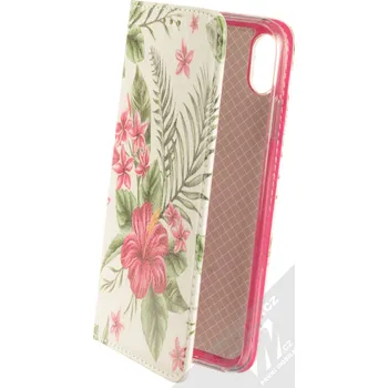 Pouzdro na mobilní telefon Sligo Smart Trendy Ibišek a kapradí flipové pouzdro pro Apple iPhone XS Max bílá růžová (white pink)