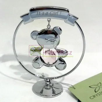 Žertovný předmět MEDVÍDEK Crystocraft k narození holčičky IT´S A GIRL- stříbrná