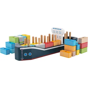 Dřevěná hračka Jouéco Kontejnerová loď 34 ks