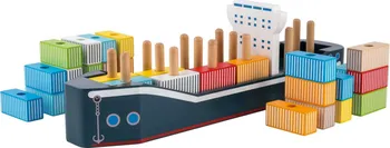 Dřevěná hračka Jouéco Kontejnerová loď 34 ks