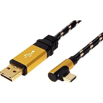Datový kabel ROLINE GOLD USB 2.0 kabel, oboustranný USB A(M) - USB C(M) lomený (90°), 1,8m - 11.02.9061