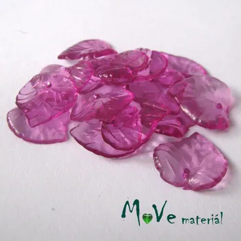 Dětské navlékací korálky Akrylové transparentní lístečky, 15ks, fuchsiová