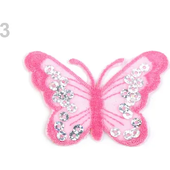 Nažehlovačka Motýl vyšívaný s flitry barva: světle růžová