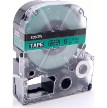 Pásek do tiskárny Epson LC-SC6GW, 6mm x 8m, černý tisk / zelený podklad, kompatibilní páska
