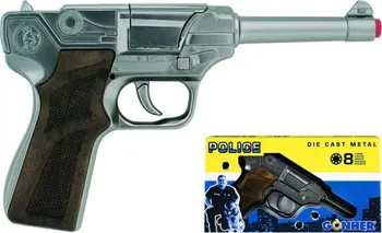 Dětská zbraň Gonher Policejní pistole kovová 19,5 cm stříbrná