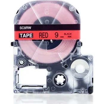 Pásek do tiskárny Epson LC-SC9RW, 9mm x 8m, černý tisk / červený podklad, kompatibilní páska