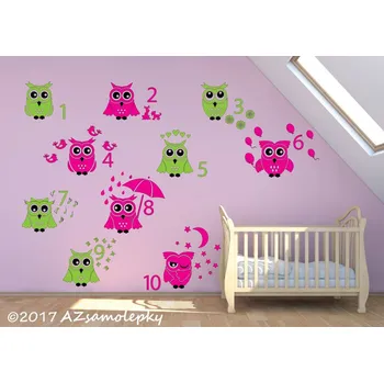 Samolepící dekorace Dětské samolepky na zeď - Soví počítání - kolekce XXL
