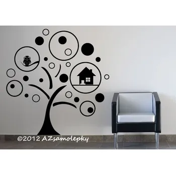 Samolepící dekorace Samolepky na zeď - Strom s obrázkovými bublinkami - S (58 x 60 cm)
