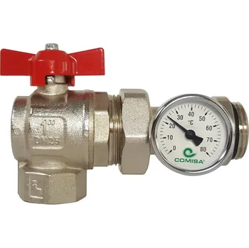 Vodovodní kohout TOPtherm Kulový kohout MF 1" S TEPLOMĚREM, rohový - k rozdělovači TOP546