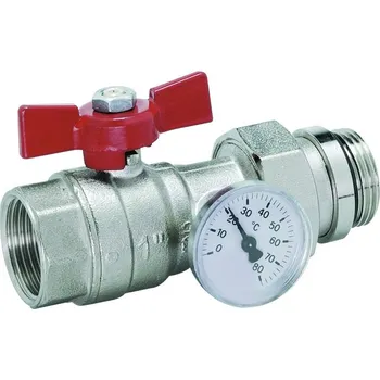 Vodovodní kohout TOPtherm Kulový kohout MF 1" S TEPLOMĚREM, přímý - k rozdělovači TOP545