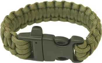 Vybavení pro přežití Highlander Paracord náramek s trojzubcem a píšťalkou olivový