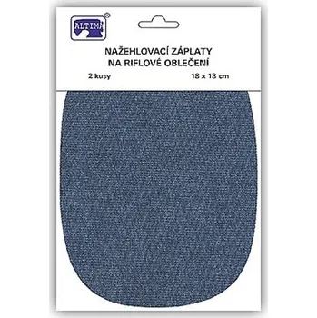 Riflové nažehlovací záplaty středně modré, 18x13 cm, 2ks