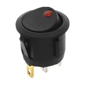 vypínač Kulatý kolébkový spínač s červenou LED (12V/20A)