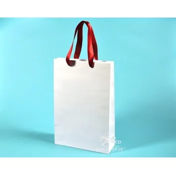 Dárková taška papírové tašky BÁRA 25x9x37 bílá, ofset 140g se stuhou, Karton 1 taška