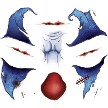 Odstranitelné tetování Halloweenský strašidelný modrý klaun - sada tetovaček na obličej