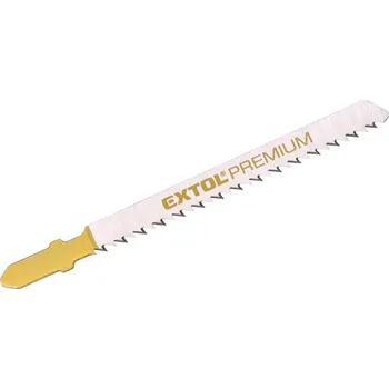 Pilový plátek EXTOL PREMIUM 8805005 List do přímočaré pily, na dřevo, T-stopka, HCS, 75 x 1,2mm, obrácený zub 10TPI, 5ks
