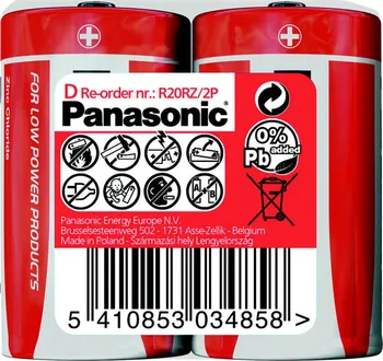 Článková baterie Panasonic Red Zn R20 2S D 2 ks