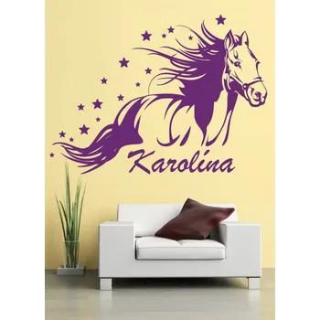 Samolepící dekorace Samolepka na zeď Běžící kůň se jménem (dekorace na zeď)