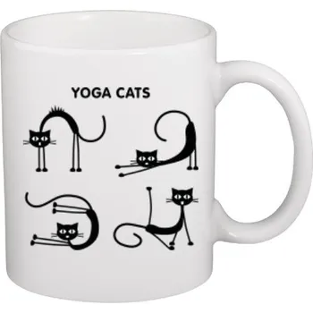 Hrnek malý bílý s potiskem kočičí jóga - hrneček