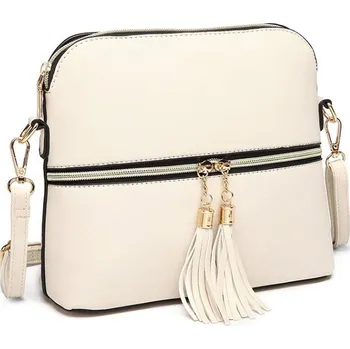 Kabelka Lulu Bags (Anglie) Malá béžová crossbody kabelka se zlatým zipem MISS LULU
