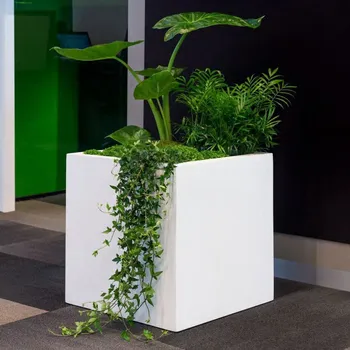 Květináč Fiberstone Square Glossy White 30x30x30cm - Do interiéru a exteriéru