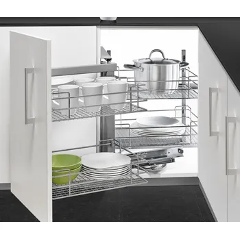 Nábytkové kování Wireli Slepý roh s tlumeným dovřením - Levý, drátěné koše, 850x490x520 mm, chrom