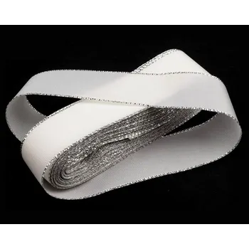 Stuha Stuha taftová bílá + stříbrný okraj, šíře 25mm, 10m