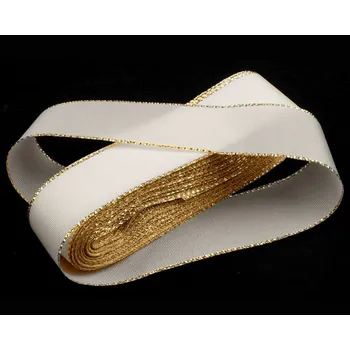 Stuha Stuha taftová bílá + zlatý okraj, šíře 25mm, 10m