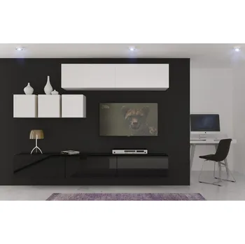Obývací stěna Ral Obývací stěna VIRGINIE 1, 249 cm - Bílá/Černý lesk