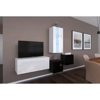 Obývací stěna Ral Obývací stěna HAVAJ 3, 197 cm - Bílo/černý lesk