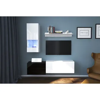 Obývací stěna Ral Obývací stěna OREGON 3, 151 cm - Bílo/černý lesk