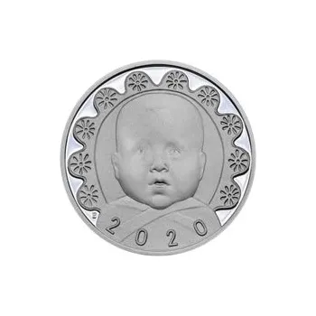 Stříbrný medailon k narození dítěte s peřinkou 2019 - 28 mm