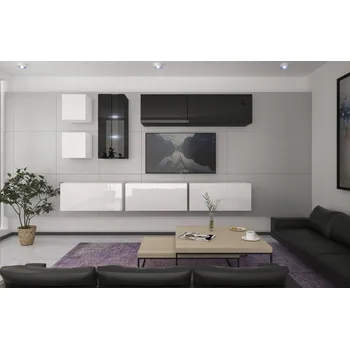 Obývací stěna Ral Obývací stěna TENNESSEE 7, 284 cm - Bílo/černý lesk