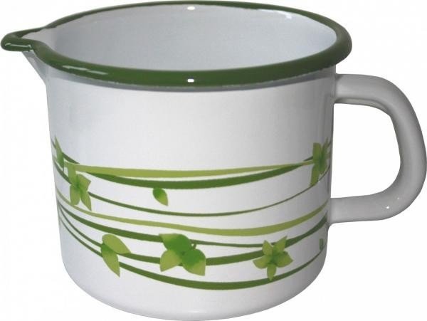 foto  Metalac Smaltovaný hrnek s výlevkou 12 cm 1,2 l tráva